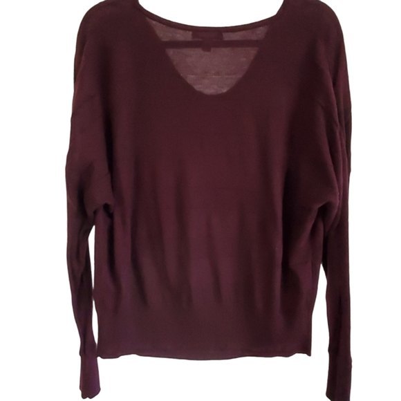 LOFT Draped Neck Burgundy Wide Stripe Sweater - Picture 4 of 7